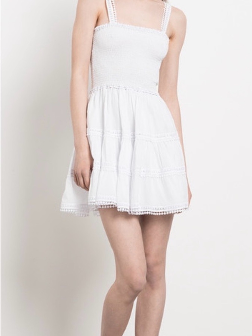 Charo Ruiz White Smocked Tiered Mini Dress